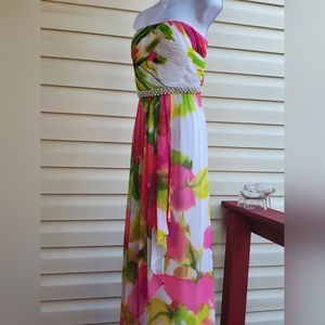 Romantic Calvin Klein Floral Print Strapless Pearl Embellished Full Length